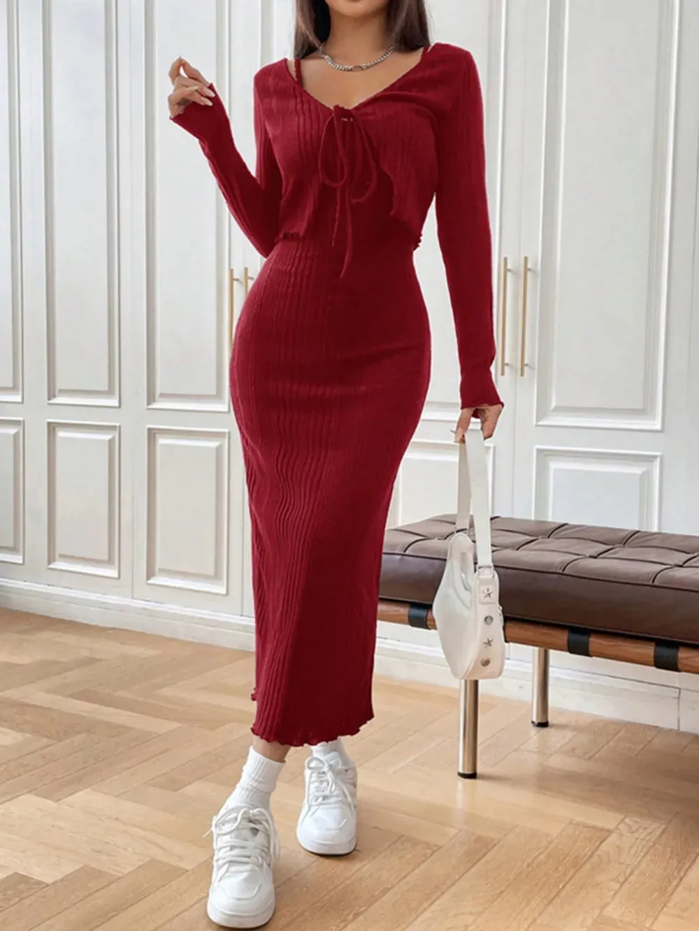 Cami Dress and Tied Long Sleeve Cardigan Set sold by Gigi Laurent product image thumbnail 5