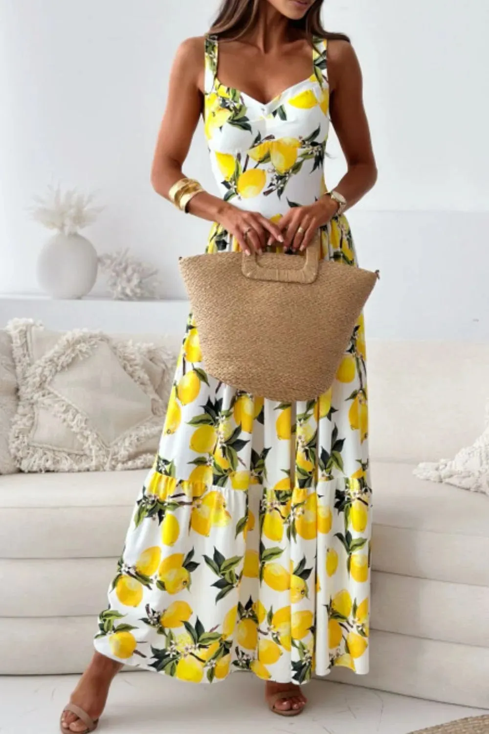 Lemon Print Sweetheart Neck Maxi Dress sold by Gigi Laurent product image thumbnail 2