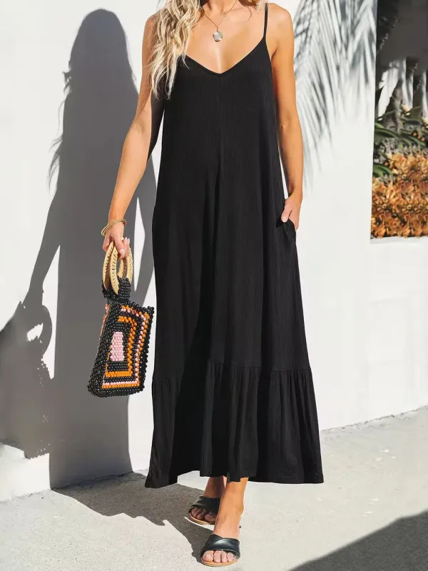 V-Neck Ruffled Hem Midi Cami Dress sold by Gigi Laurent