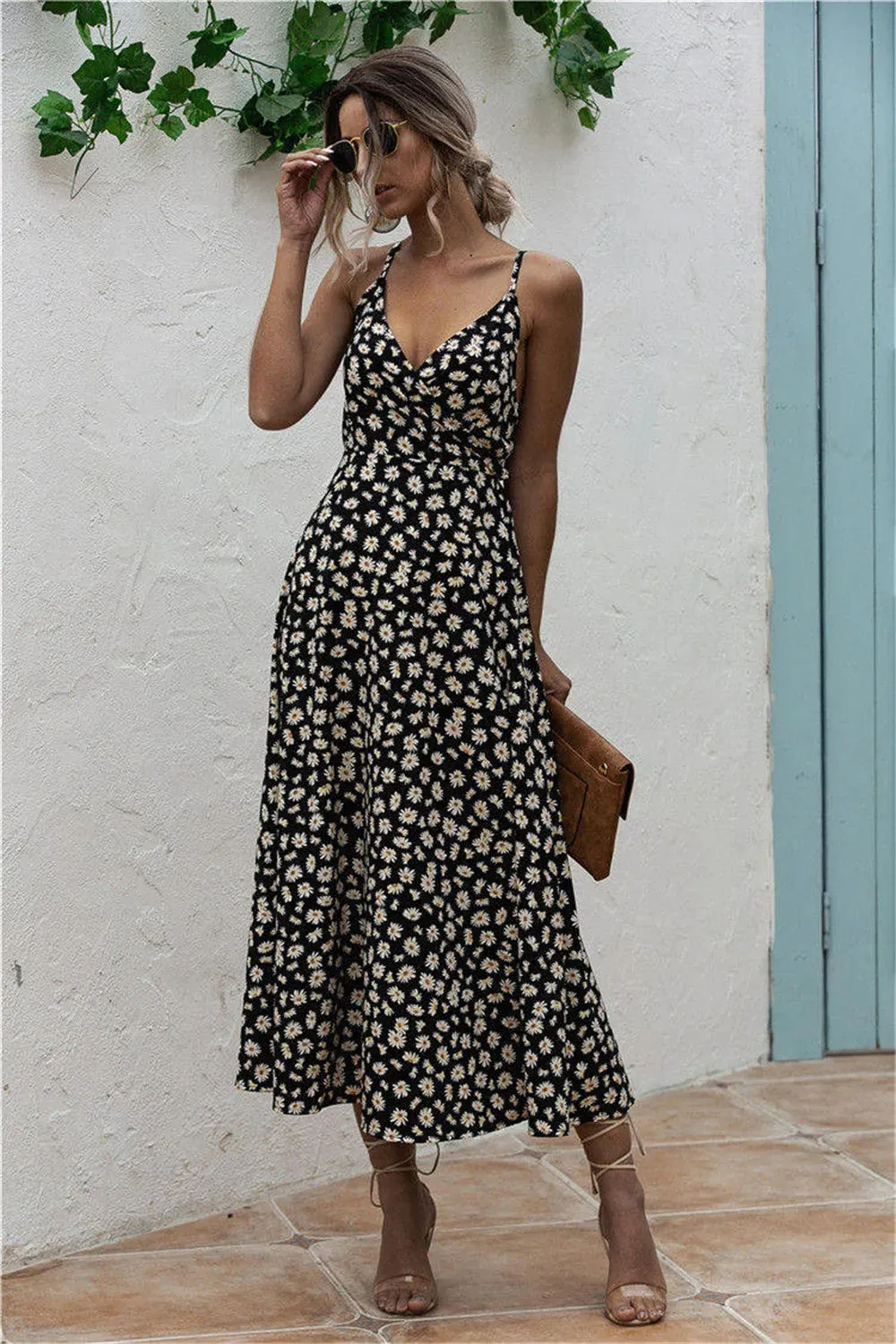 Daisy Print Surplice Midi Cami Dress sold by Gigi Laurent product image thumbnail 4