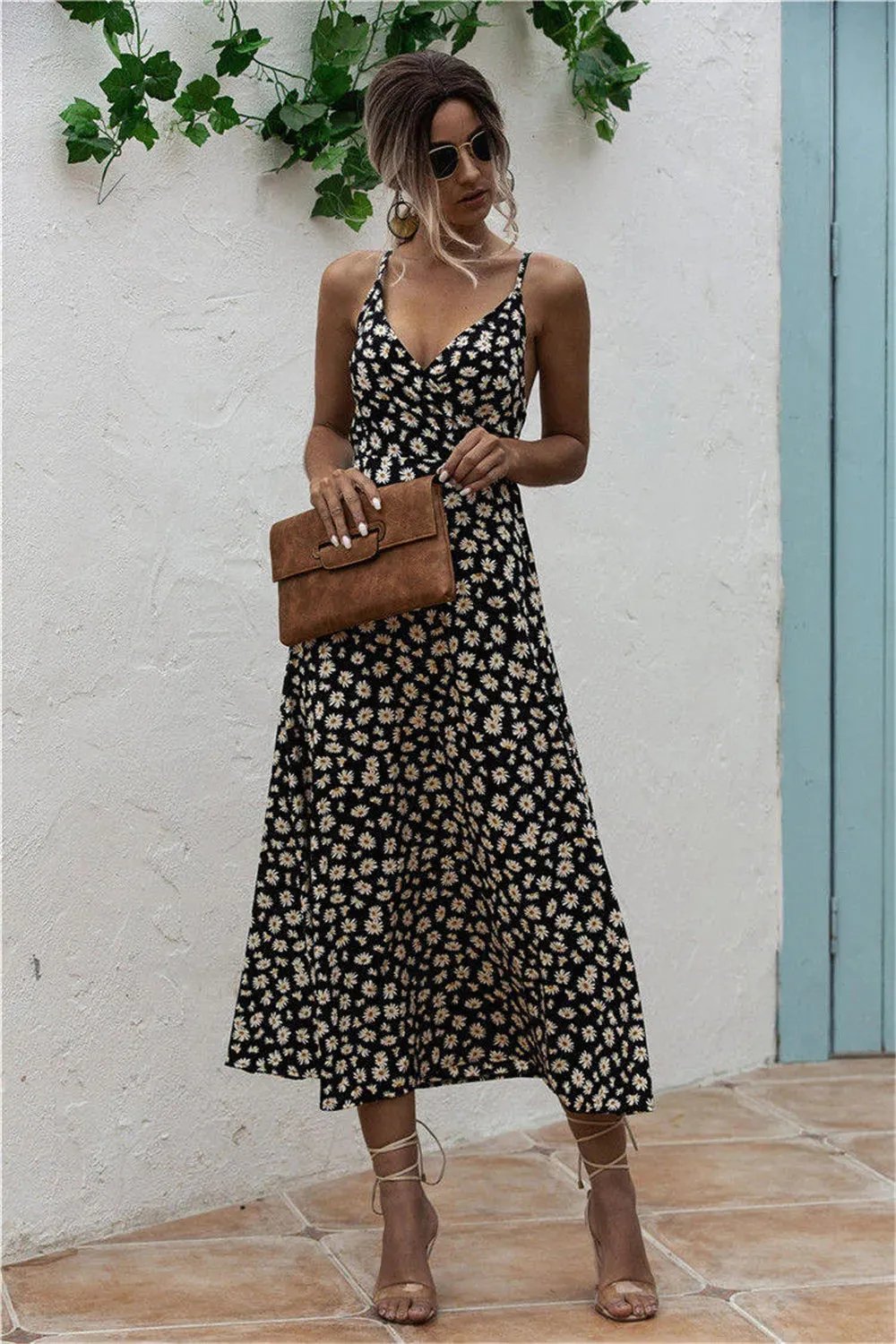Daisy Print Surplice Midi Cami Dress sold by Gigi Laurent product image thumbnail 5