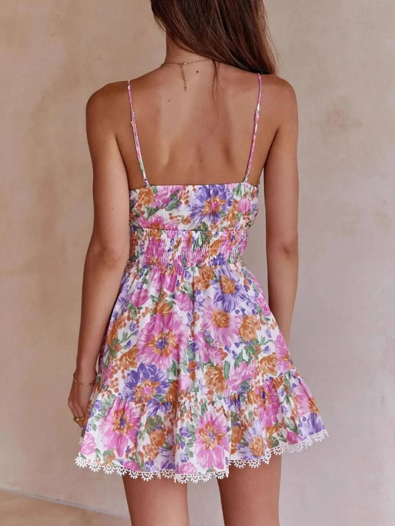 Floral Print Tie-Front Cami Dress with Lace Trim sold by Gigi Laurent product image thumbnail 2