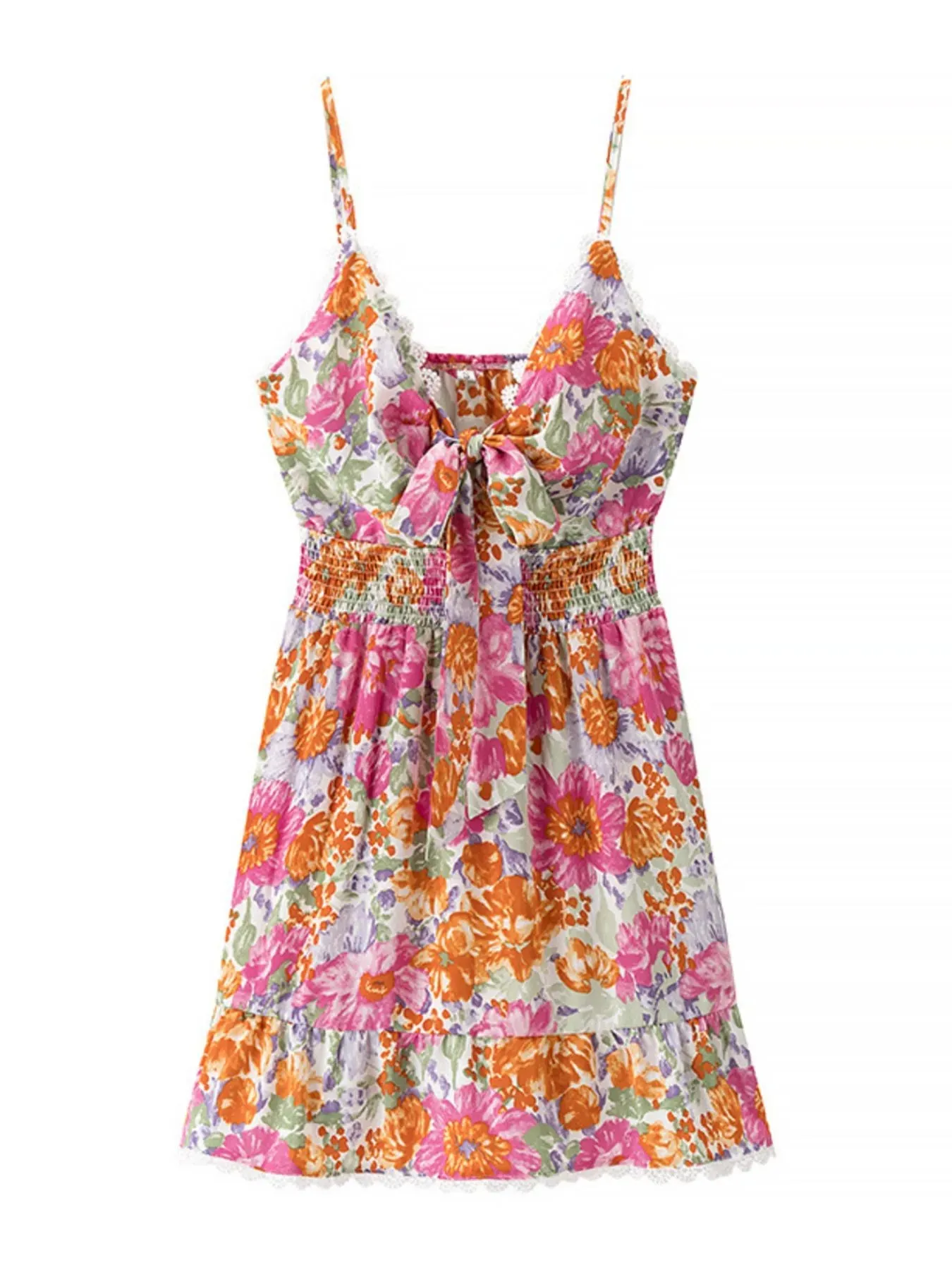 Floral Print Tie-Front Cami Dress with Lace Trim sold by Gigi Laurent product image thumbnail 5