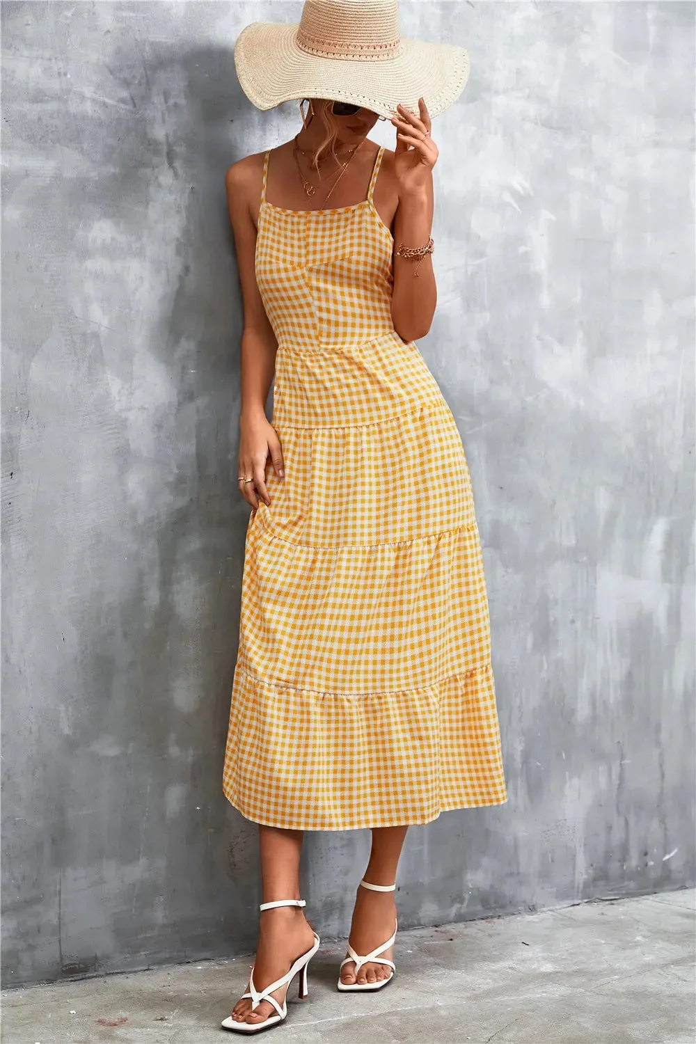 Plaid Square Neck Midi Cami Dress sold by Gigi Laurent product image thumbnail 4