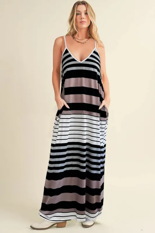 Pocketed Striped V-Neck Sleeveless Cami Dress sold by Gigi Laurent