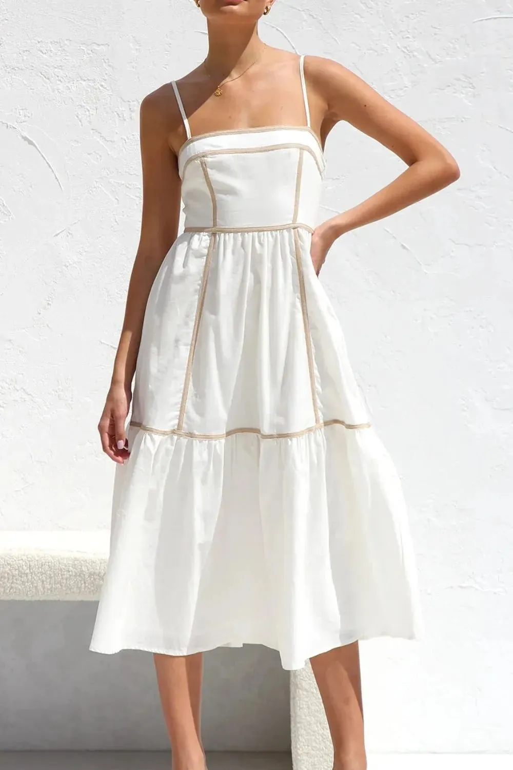 Contrast Trim Square Neck Midi Cami Dress sold by Gigi Laurent product image thumbnail 5