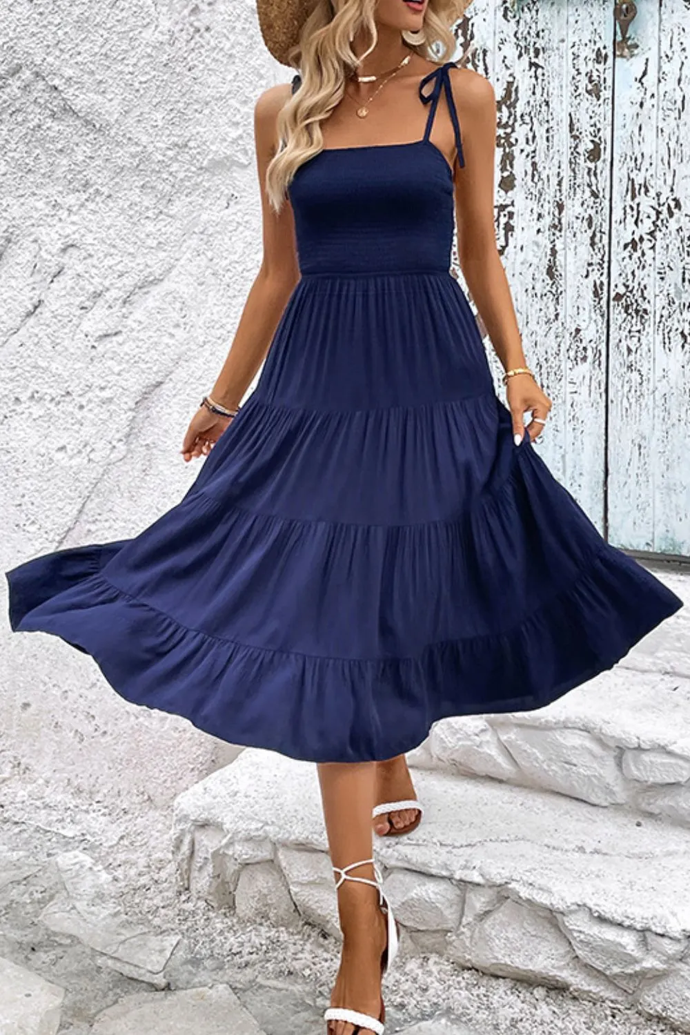 Perfee Tie-Shoulder Tiered Midi Dress sold by Gigi Laurent product image thumbnail 3