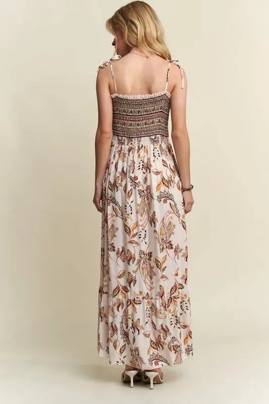 ADORA Smocked Printed Square Neck Tie Shoulder Cami Dress sold by Gigi Laurent product image thumbnail 4