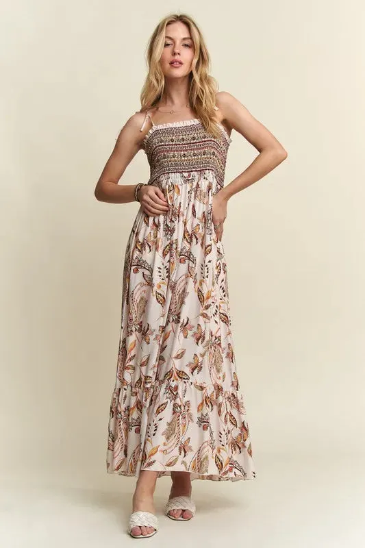 ADORA Smocked Printed Square Neck Tie Shoulder Cami Dress sold by Gigi Laurent product image thumbnail 5