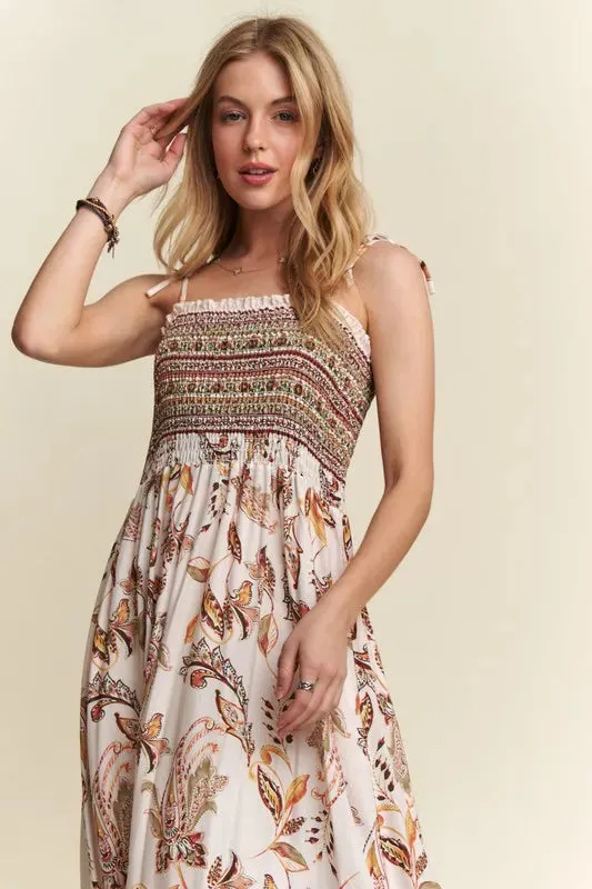 ADORA Smocked Printed Square Neck Tie Shoulder Cami Dress sold by Gigi Laurent product image thumbnail 2
