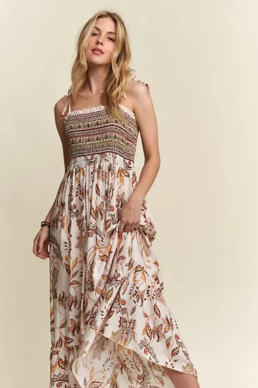 ADORA Smocked Printed Square Neck Tie Shoulder Cami Dress sold by Gigi Laurent product image thumbnail 3