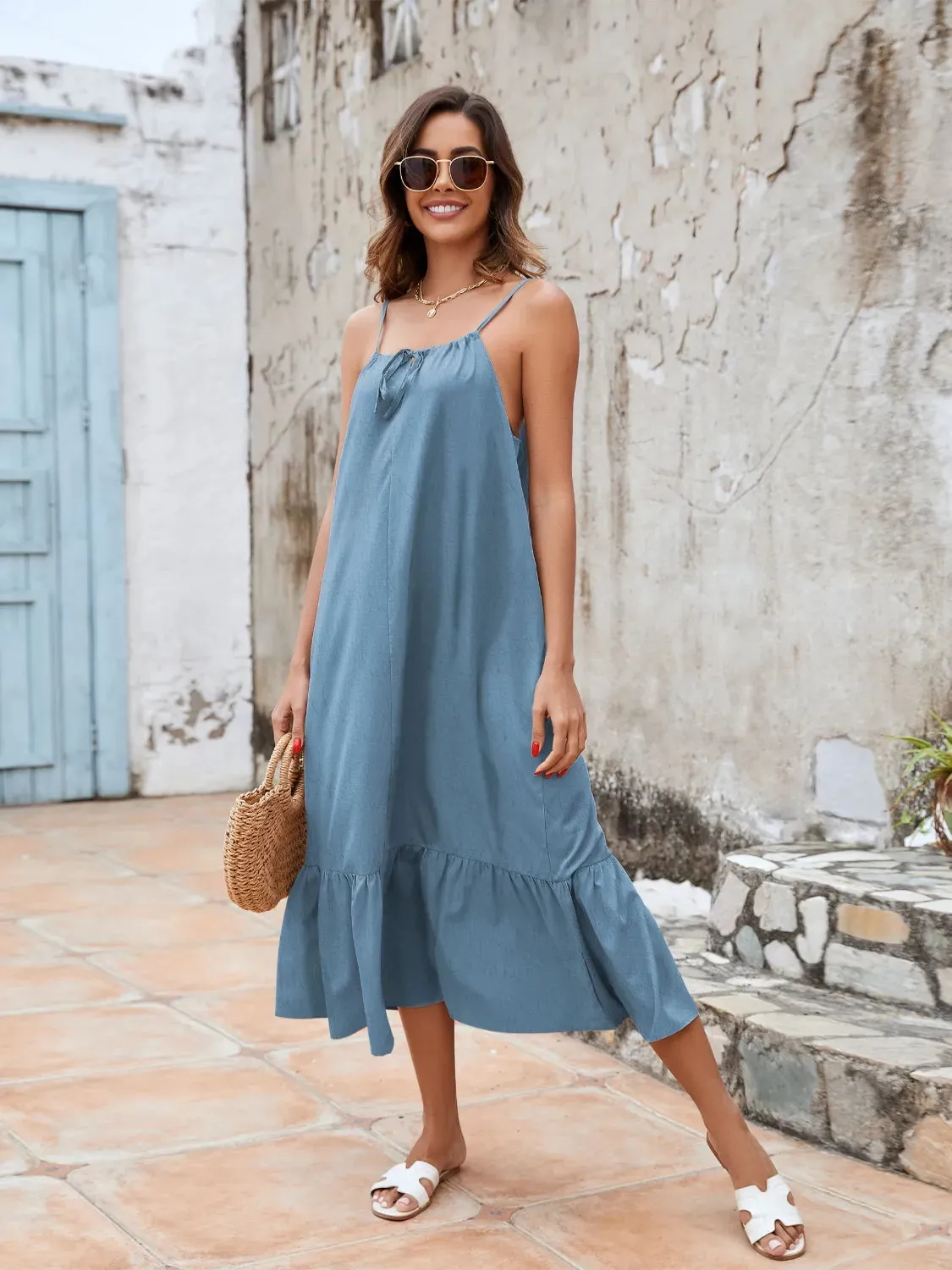Ruffled Hem Midi Cami Dress sold by Gigi Laurent product image thumbnail 4