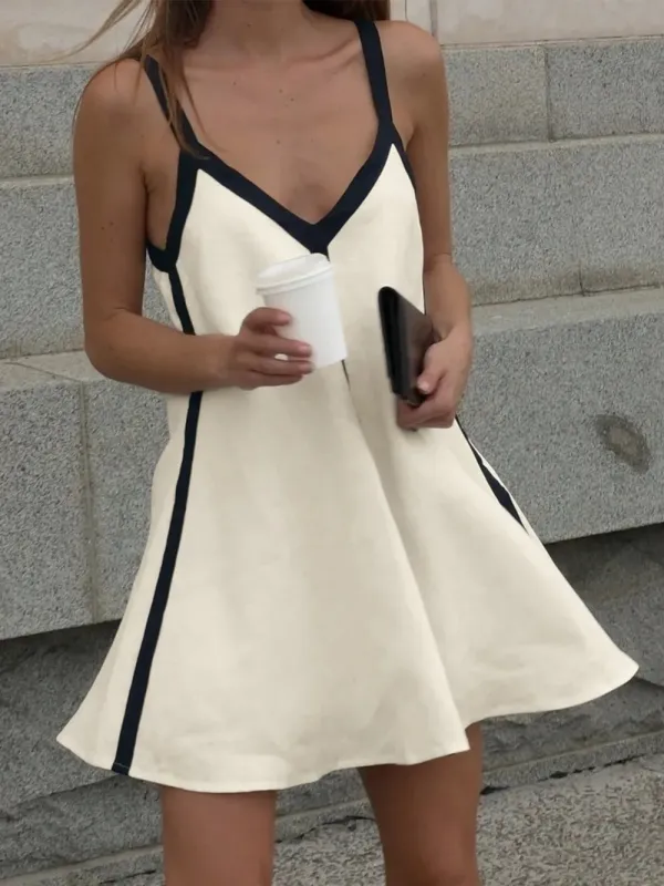 Contrast Trim V-Neck Mini Cami Dress sold by Gigi Laurent