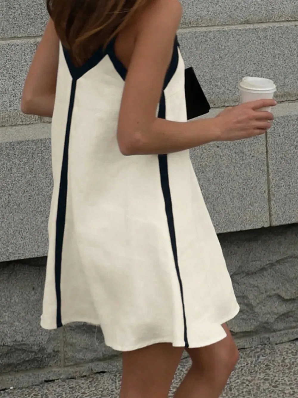 Contrast Trim V-Neck Mini Cami Dress sold by Gigi Laurent product image thumbnail 4