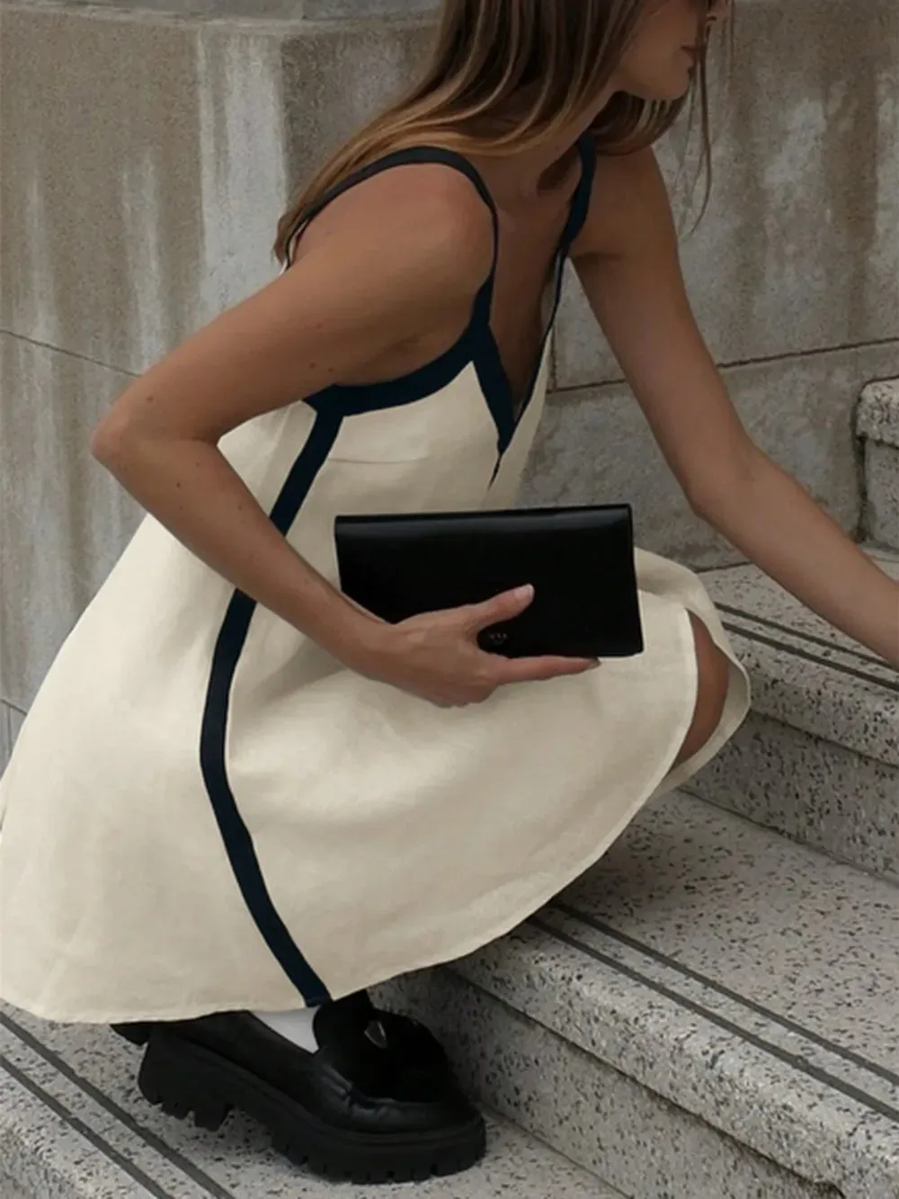 Contrast Trim V-Neck Mini Cami Dress sold by Gigi Laurent product image thumbnail 2