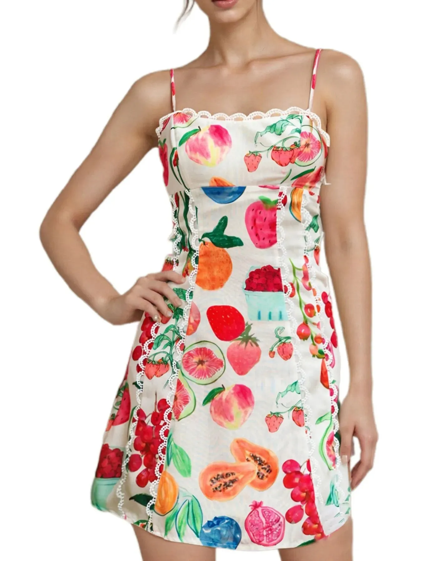 Lace Detail Fruit Print Cami Dress sold by Gigi Laurent product image thumbnail 2
