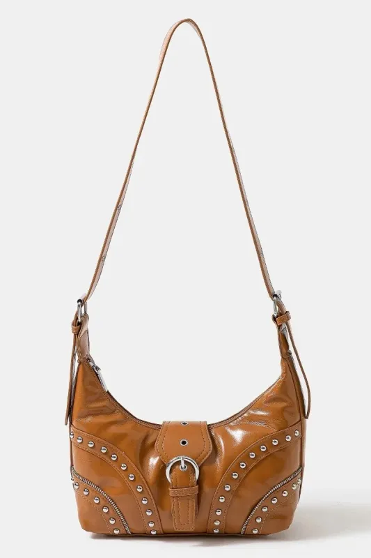 Fame Faux Leather Studded Trim Shoulder Bag sold by Gigi Laurent