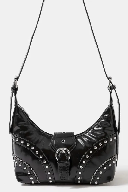 Fame Faux Leather Studded Trim Shoulder Bag sold by Gigi Laurent