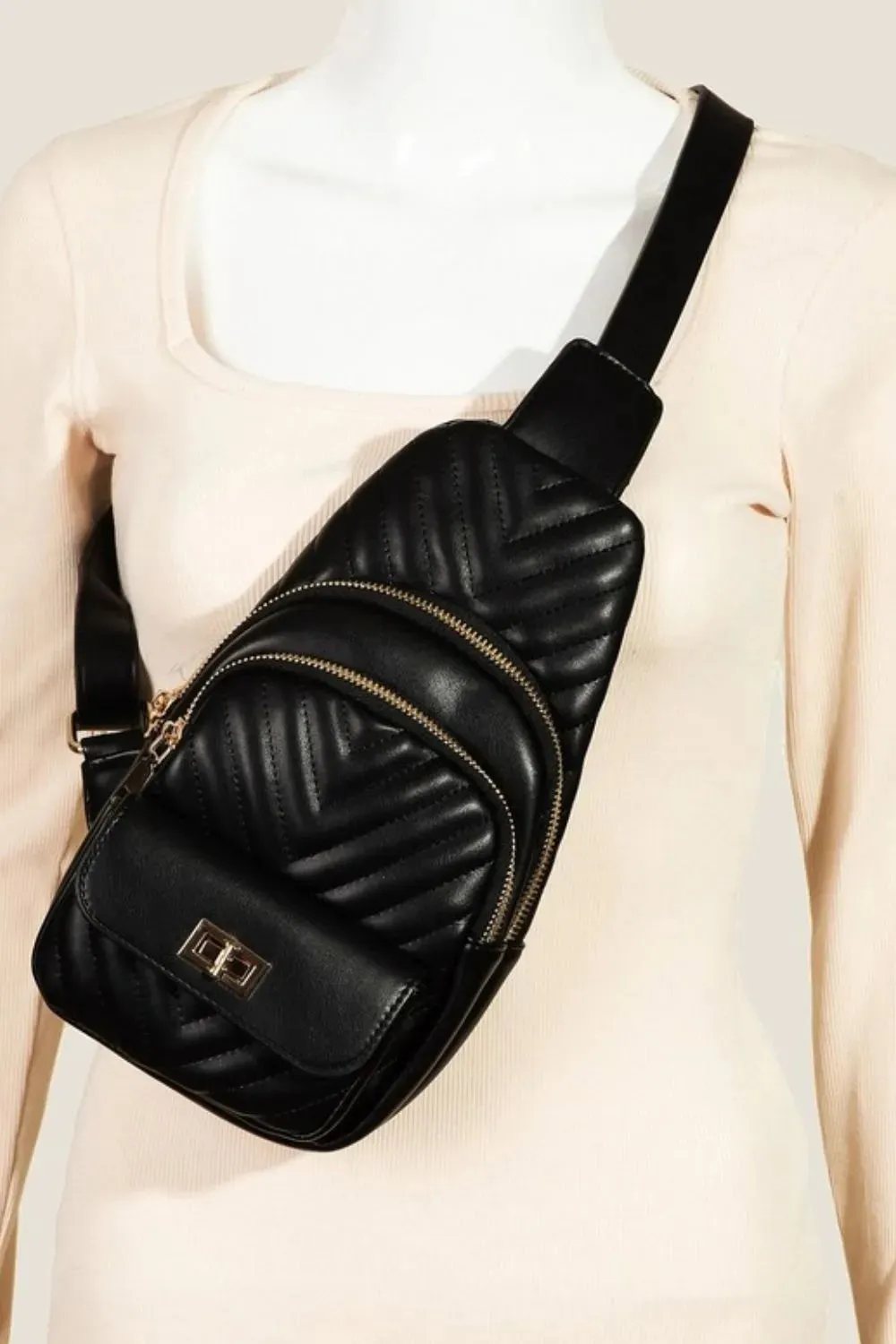 Fame Faux Leather Cushioned Sling Bag sold by Gigi Laurent