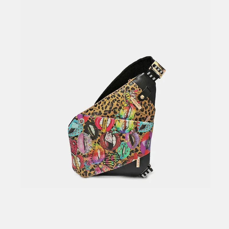 Nicole Lee USA Vegan Leather Leopard & Lip Pattern Crossbody Bag sold by Gigi Laurent