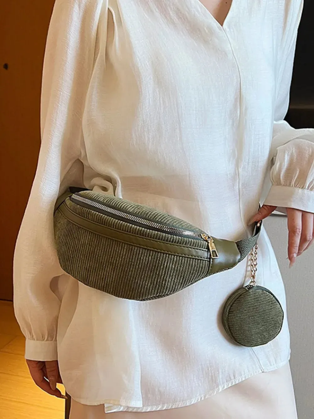 Corduroy Adjustable Strap Crossbody Bag with Pouch sold by Gigi Laurent product image thumbnail 4