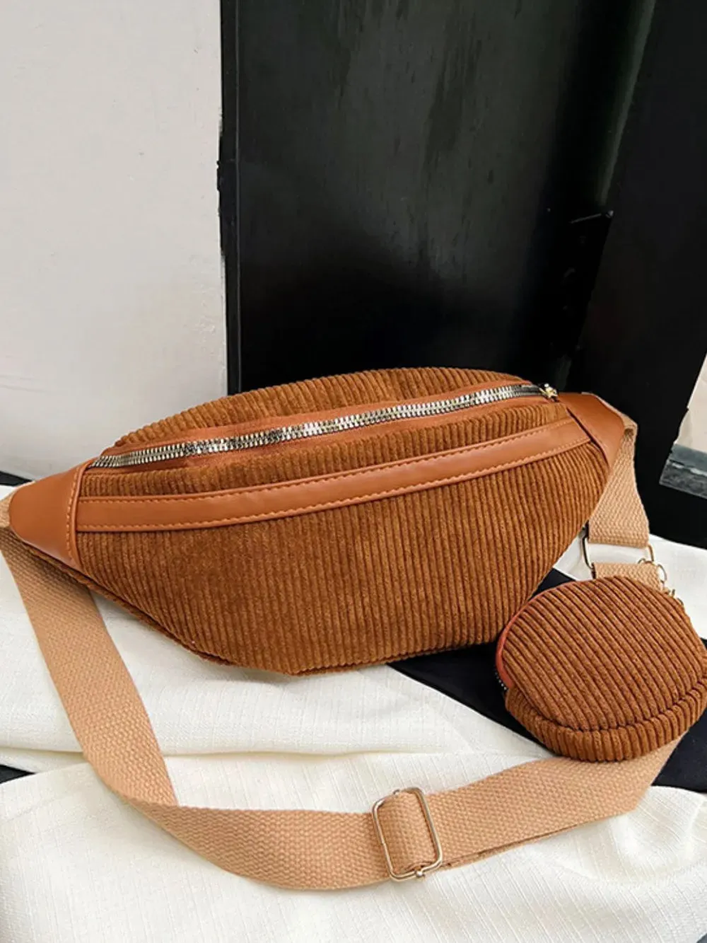 Corduroy Adjustable Strap Crossbody Bag with Pouch sold by Gigi Laurent product image thumbnail 5