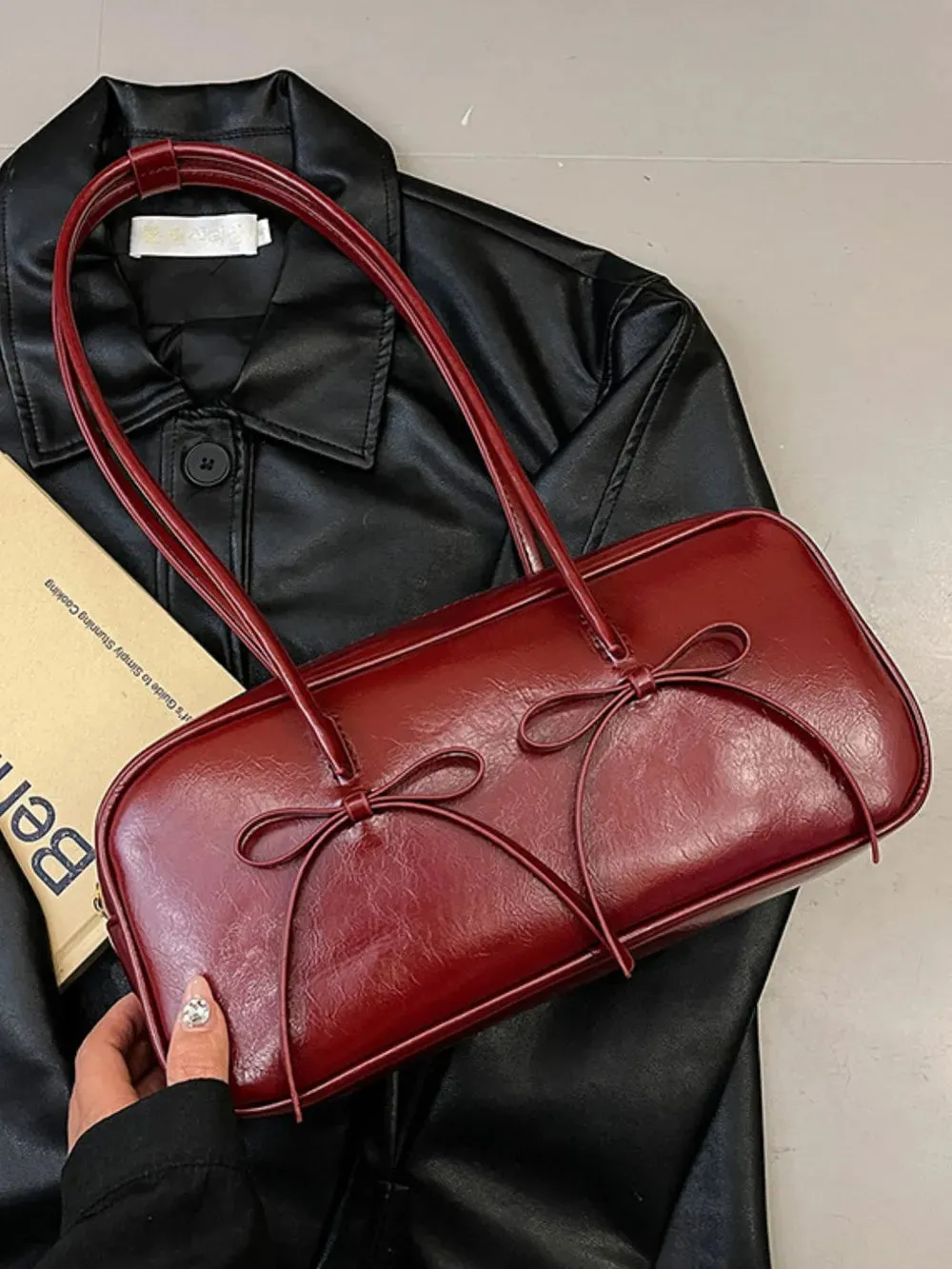 PU Leather Bow Trim Shoulder Bag sold by Gigi Laurent