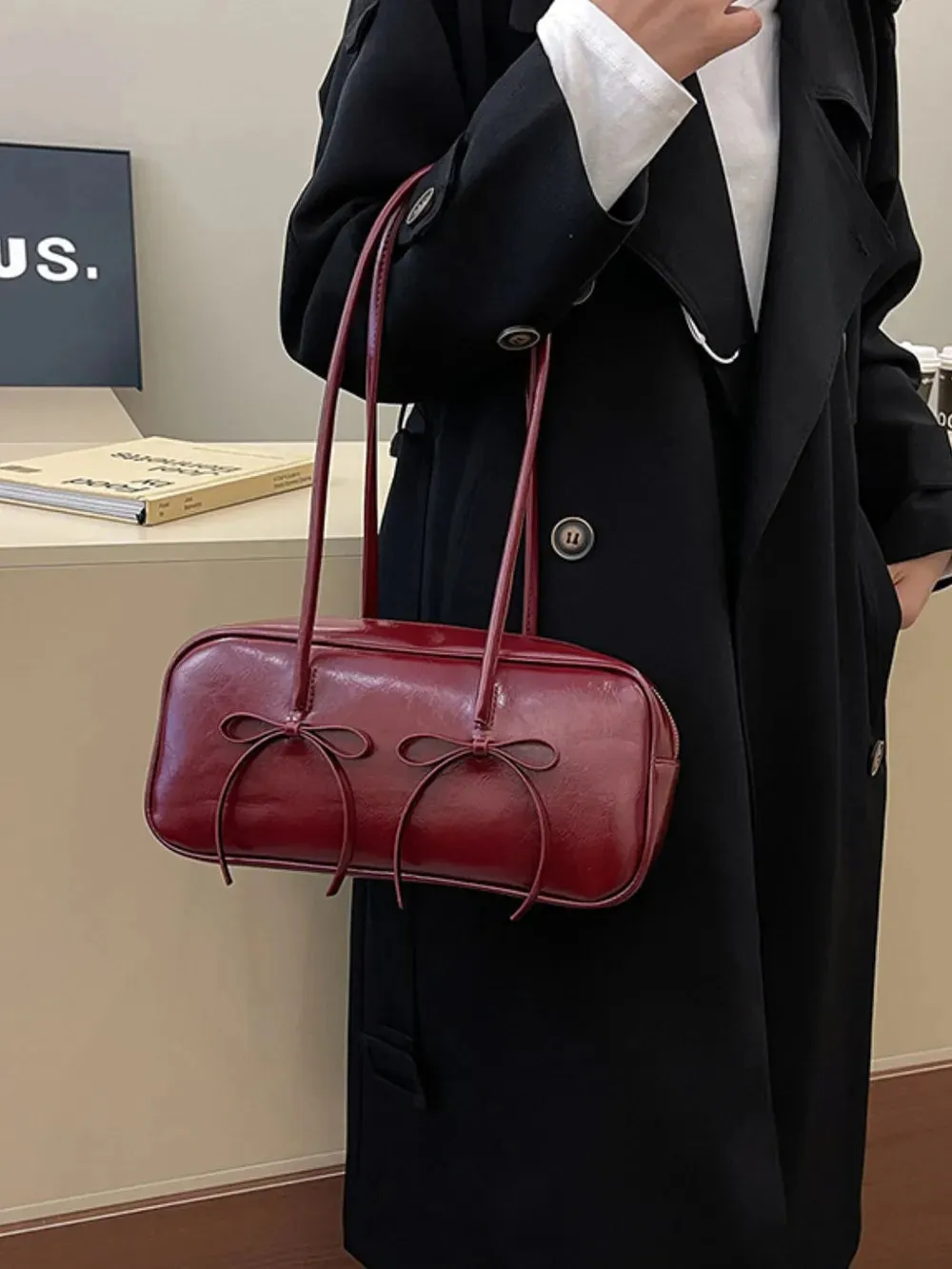 PU Leather Bow Trim Shoulder Bag sold by Gigi Laurent product image thumbnail 2