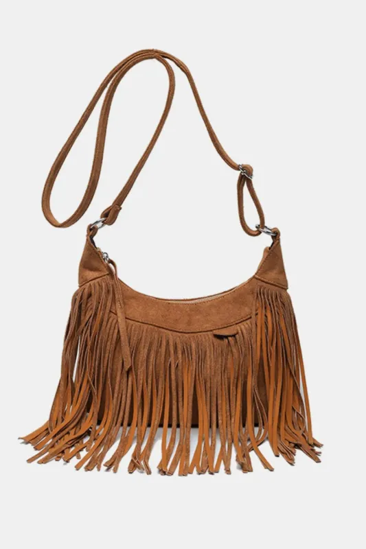 Suede Fringe Adjustable Strap Shoulder Bag sold by Gigi Laurent