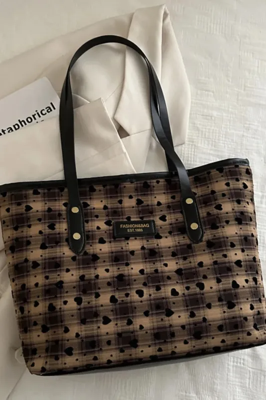 Heart Plaid PU Leather Strap Tote Bag sold by Gigi Laurent