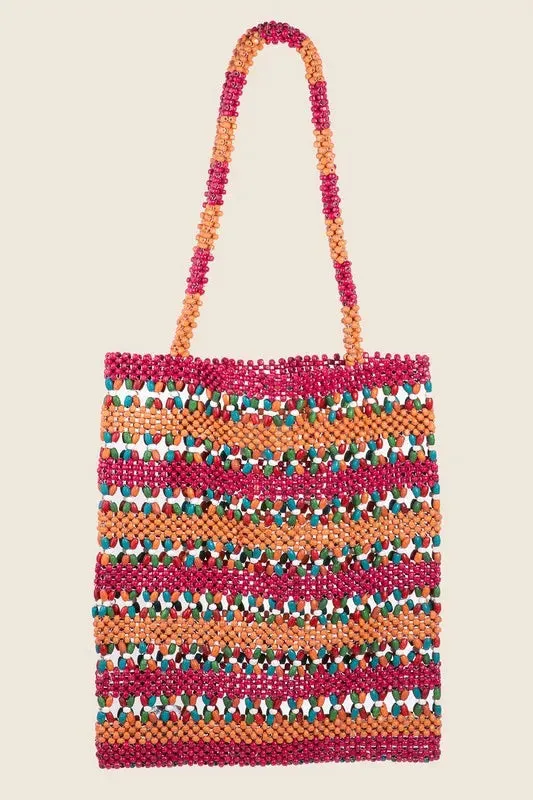 Fame Contrast Wooden Beaded Tote Bag sold by Gigi Laurent