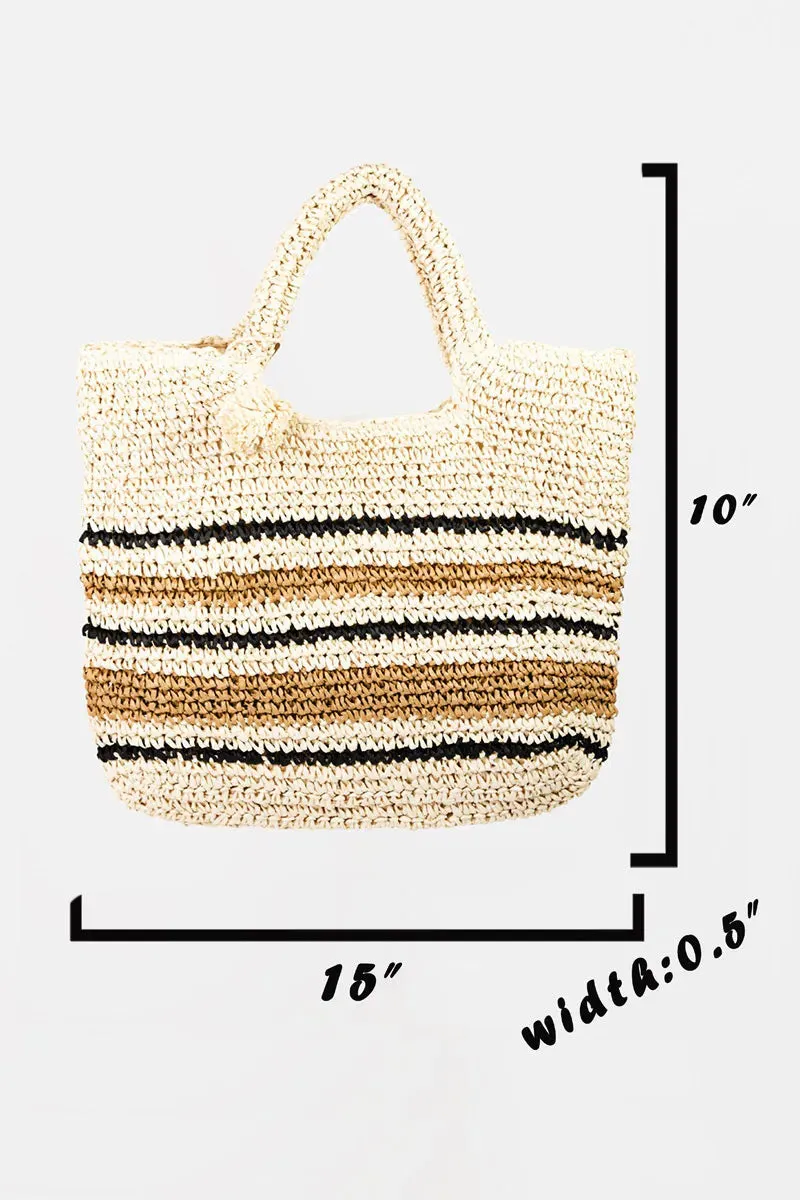 Fame Striped Straw Braided Tote Bag sold by Gigi Laurent product image thumbnail 3