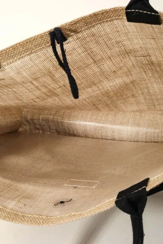 Fame Hello Weekend Burlap Tote Bag sold by Gigi Laurent product image thumbnail 4