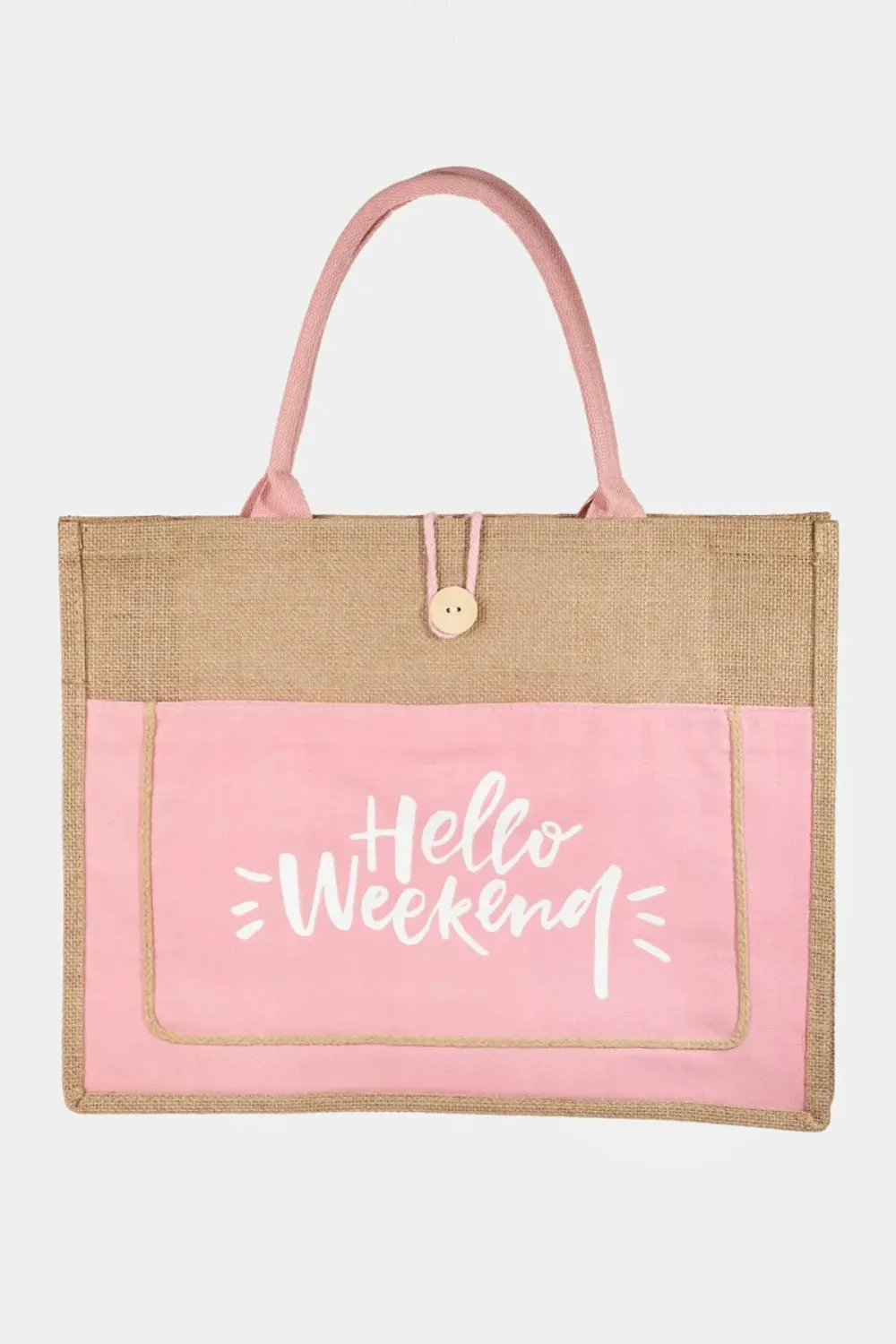 Fame Hello Weekend Burlap Tote Bag sold by Gigi Laurent product image thumbnail 5