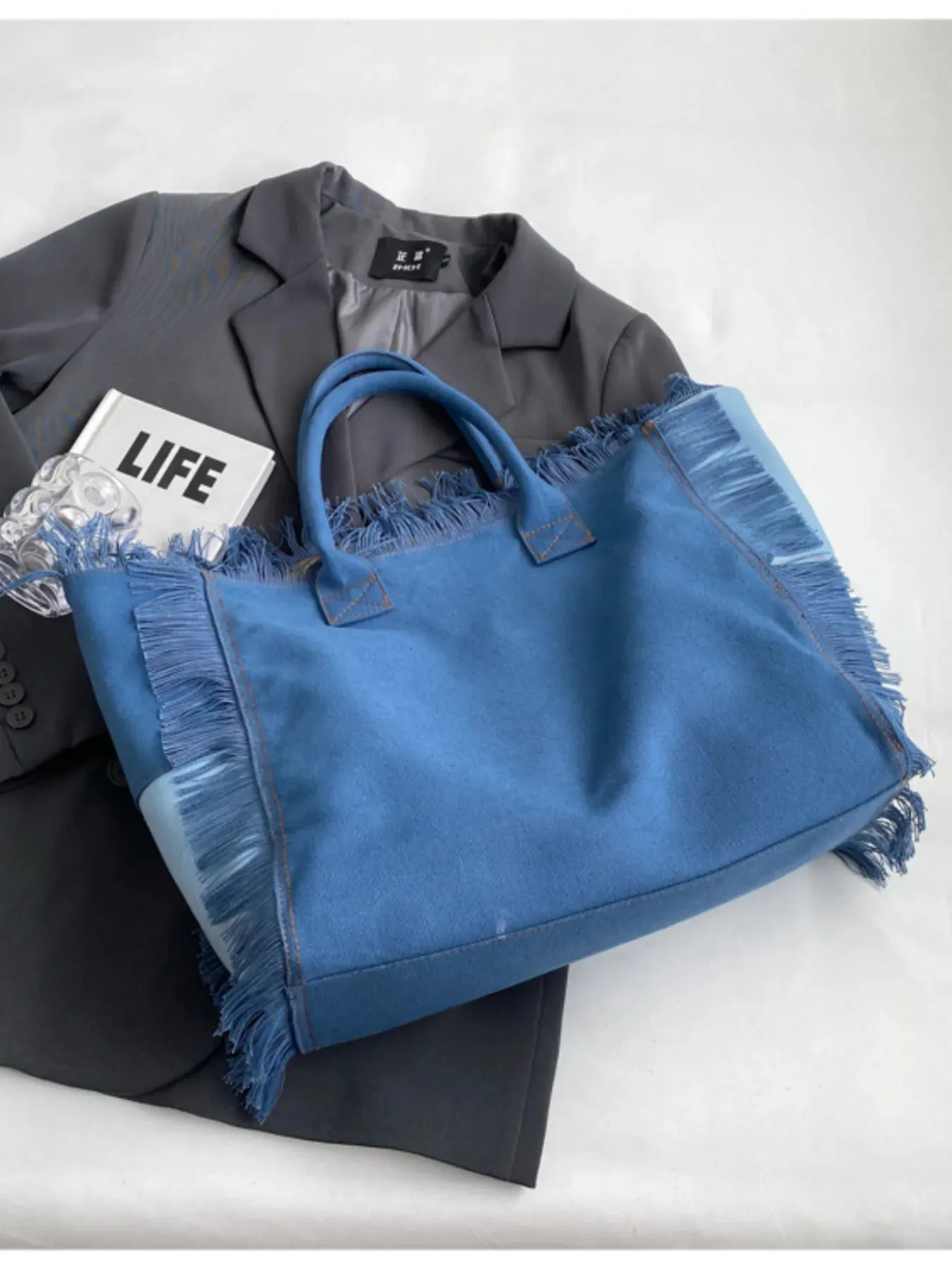 Fringe Letter Canvas Tote Bag sold by Gigi Laurent product image thumbnail 4