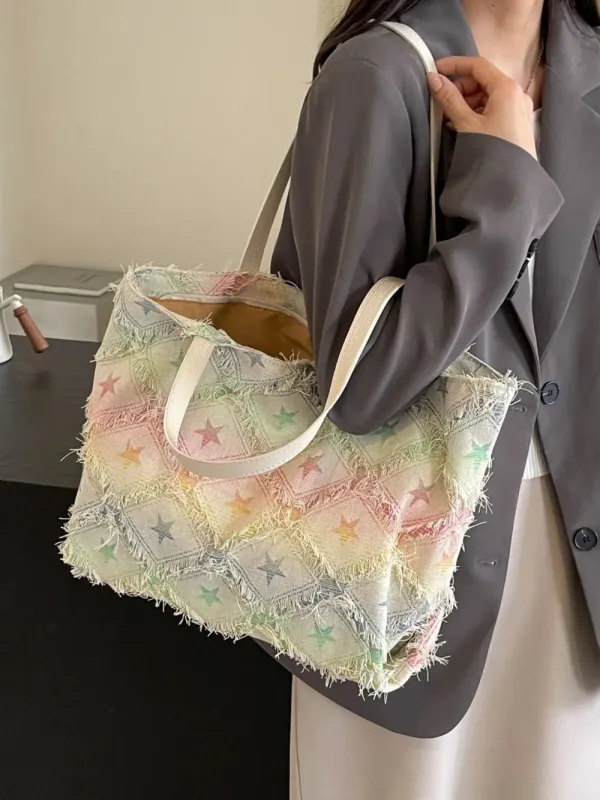Raw Hem Rainbow Color Tote Bag sold by Gigi Laurent