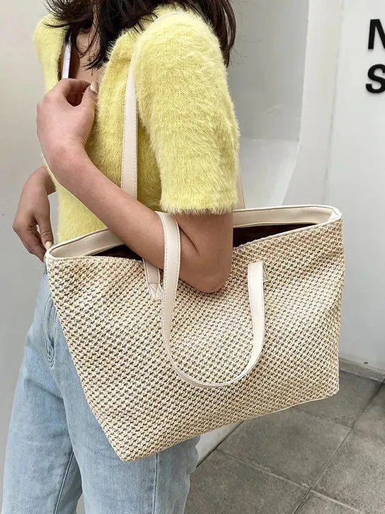 Solid Color Woven Tote Bag sold by Gigi Laurent product image thumbnail 3