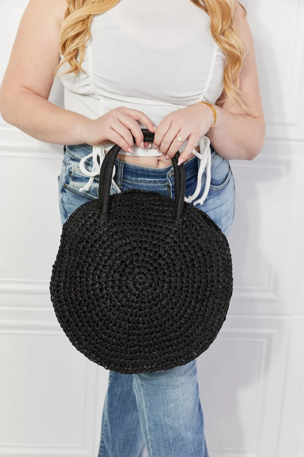 Justin Taylor Beach Date Straw Rattan Handbag in Black sold by Gigi Laurent product image thumbnail 4