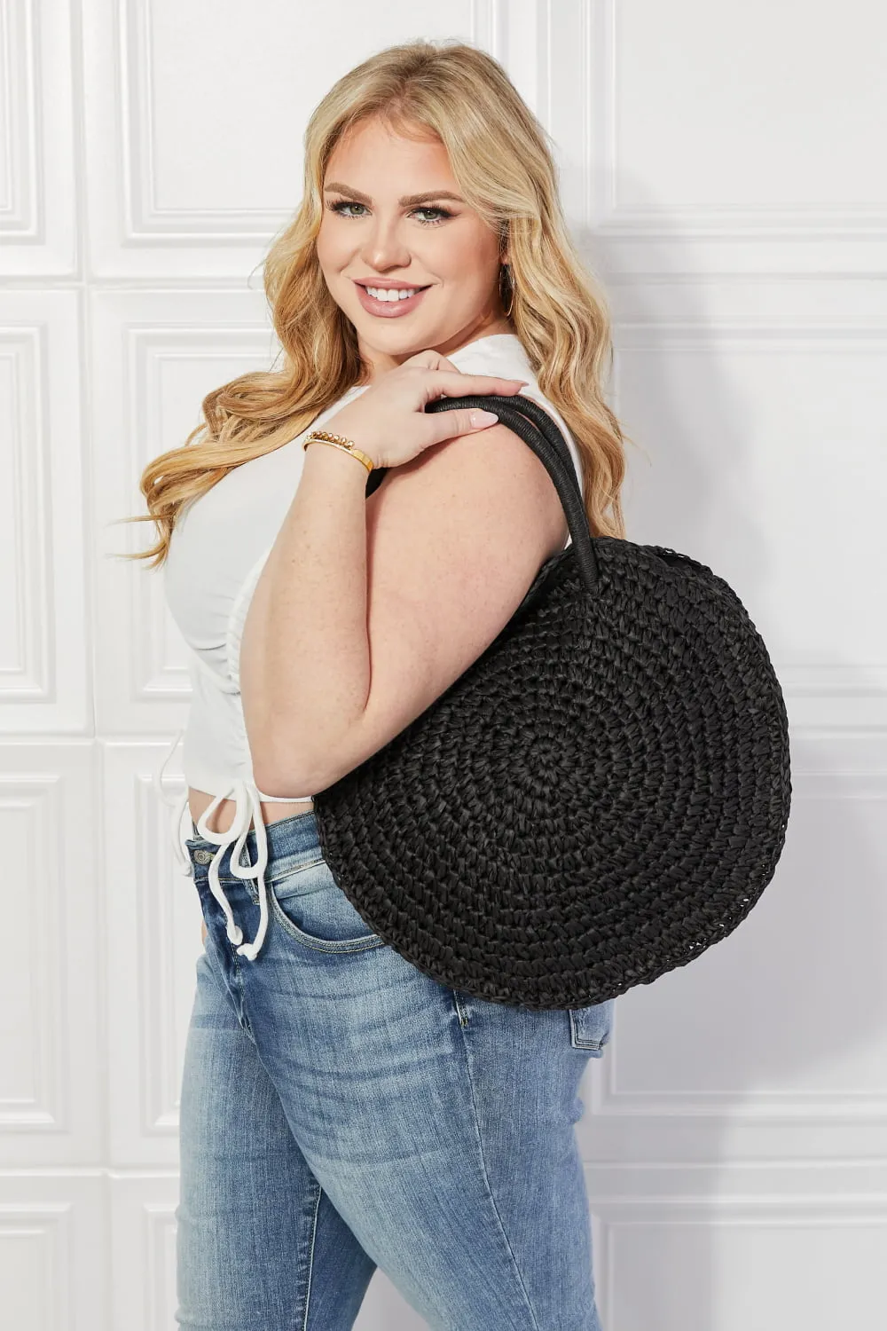 Justin Taylor Beach Date Straw Rattan Handbag in Black sold by Gigi Laurent product image thumbnail 2