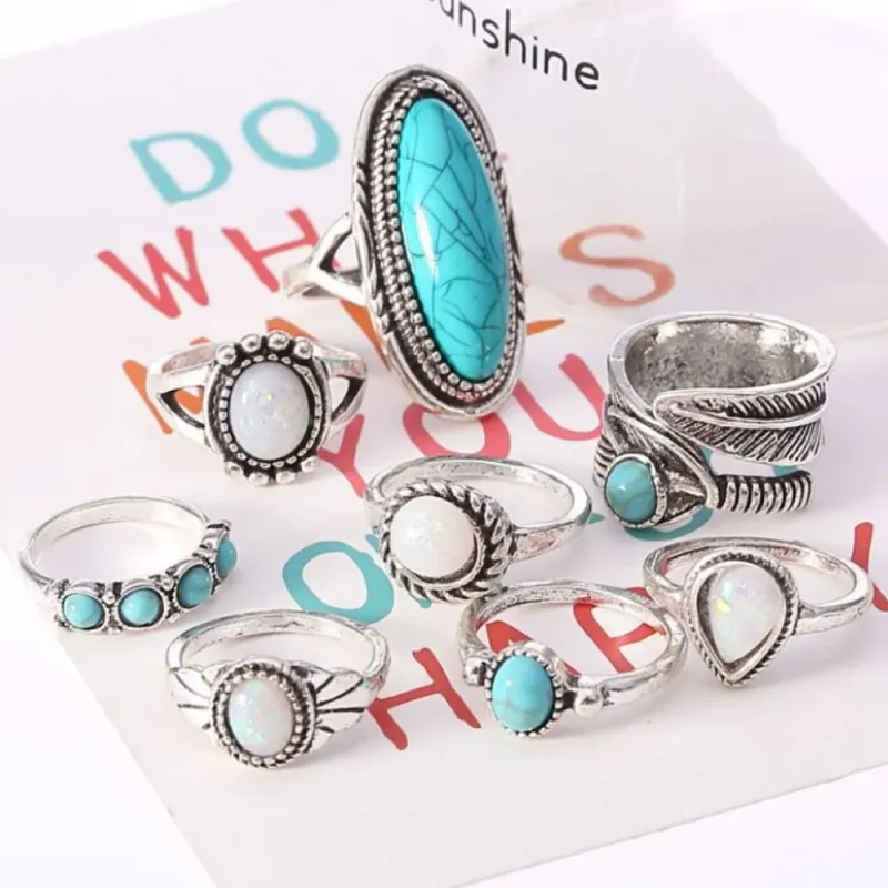 Alloy Turquoise 8-Piece Ring Set sold by Gigi Laurent