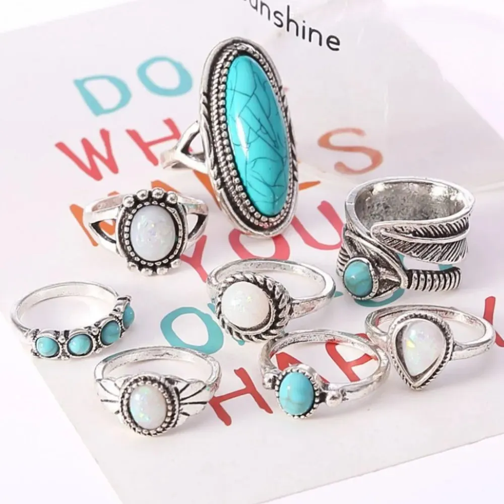 Alloy Turquoise 8-Piece Ring Set sold by Gigi Laurent