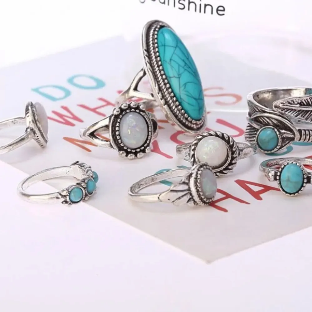 Alloy Turquoise 8-Piece Ring Set sold by Gigi Laurent product image thumbnail 2