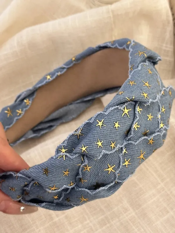 Star Braided Wide Denim Headband sold by Gigi Laurent