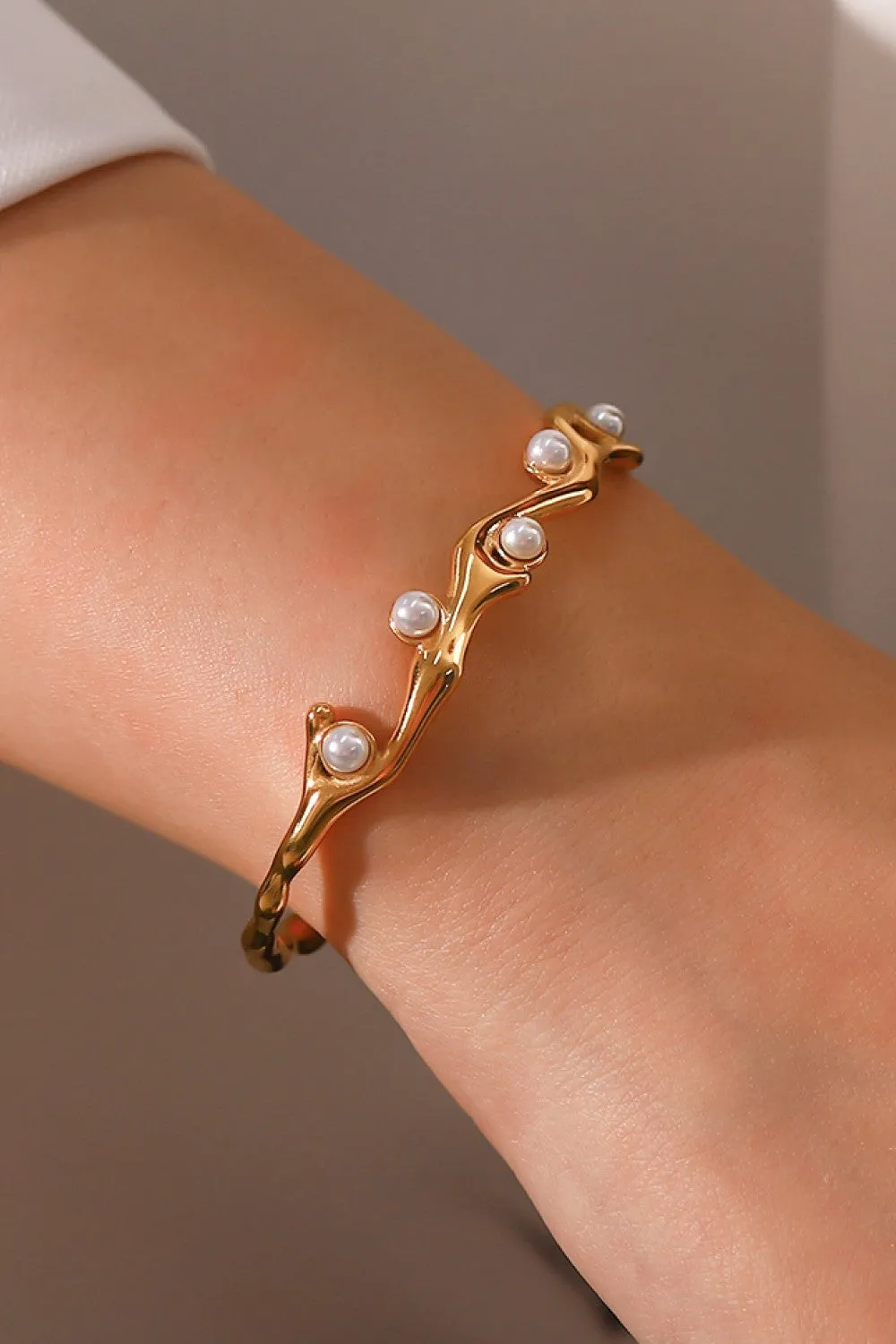 Inlaid Synthetic Pearl Open Bracelet sold by Gigi Laurent product image thumbnail 2