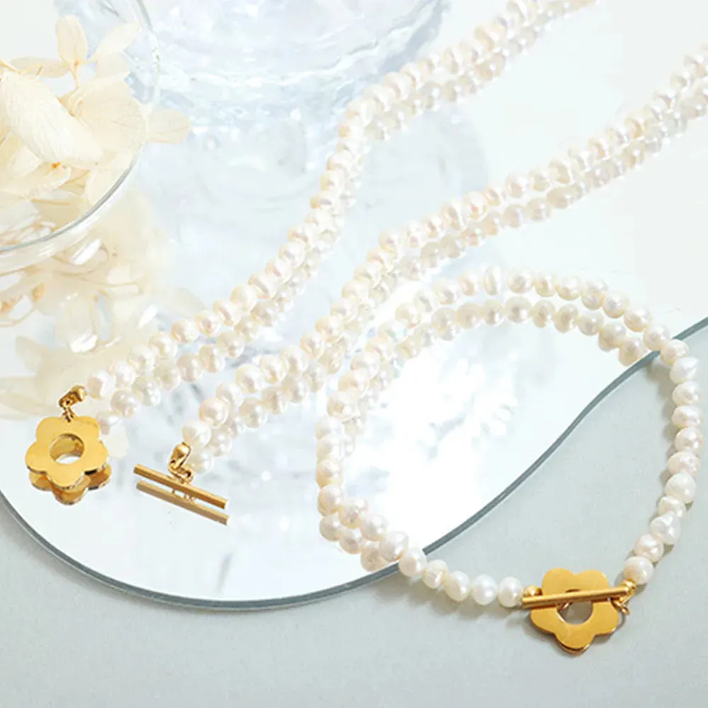 Titanium Steel Pearl Flower Bracelet sold by Gigi Laurent product image thumbnail 3