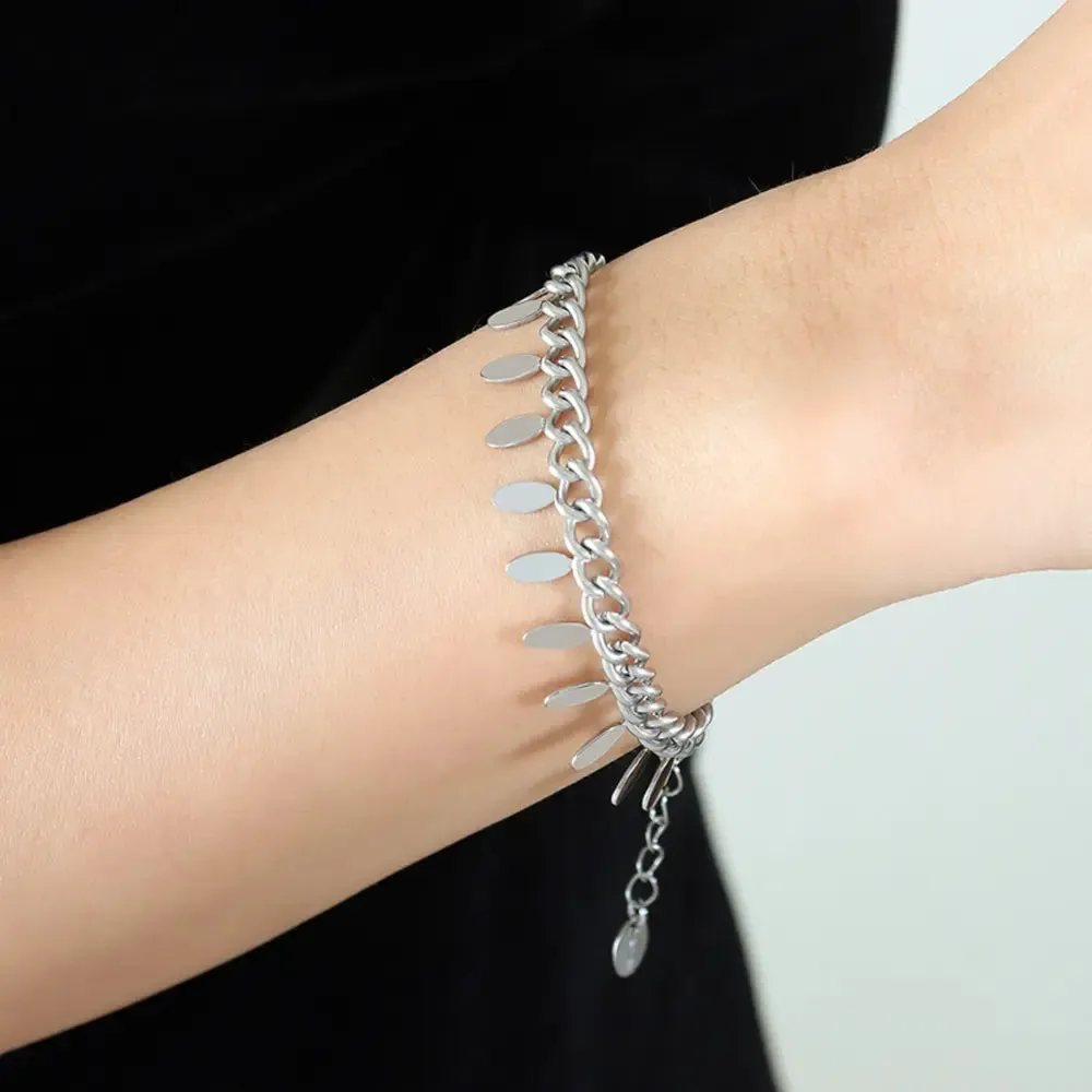 Titanium Steel Leaf Charm Bracelet sold by Gigi Laurent product image thumbnail 3