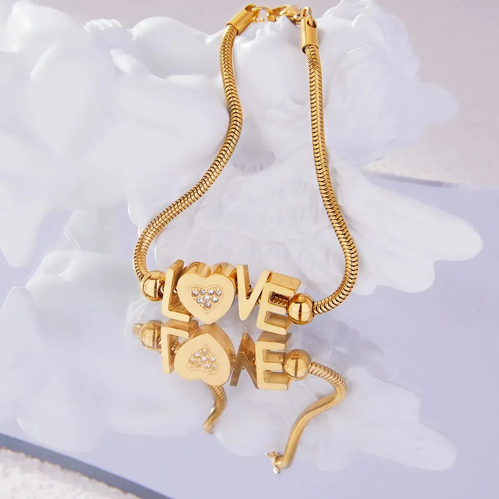 Titanium Steel Rhinestone Letter Bracelet sold by Gigi Laurent product image thumbnail 3