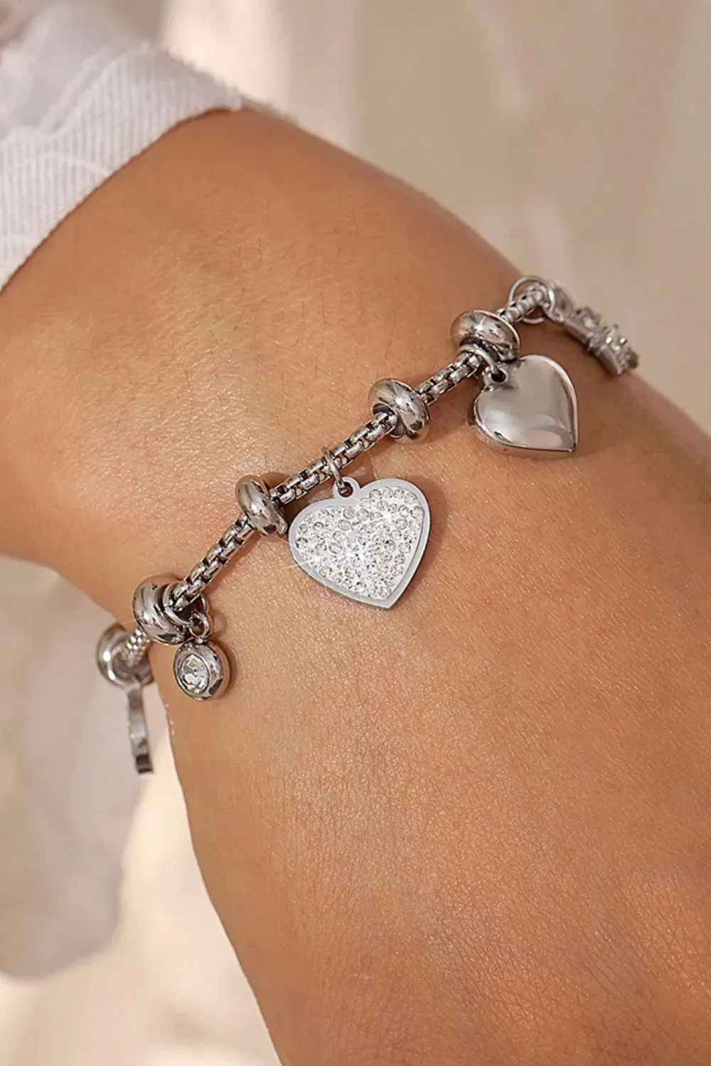 Titanium Steel Inland Zircon Heart Charm Bracelet sold by Gigi Laurent product image thumbnail 3