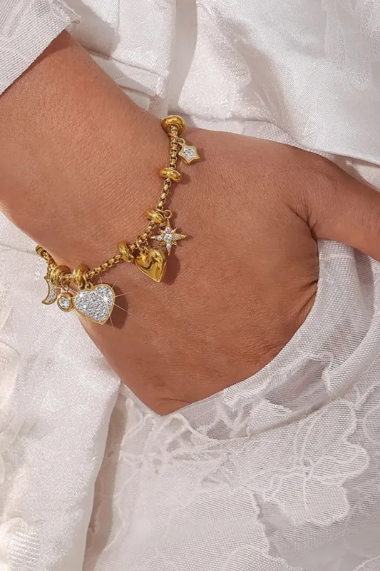 Titanium Steel Inland Zircon Heart Charm Bracelet sold by Gigi Laurent