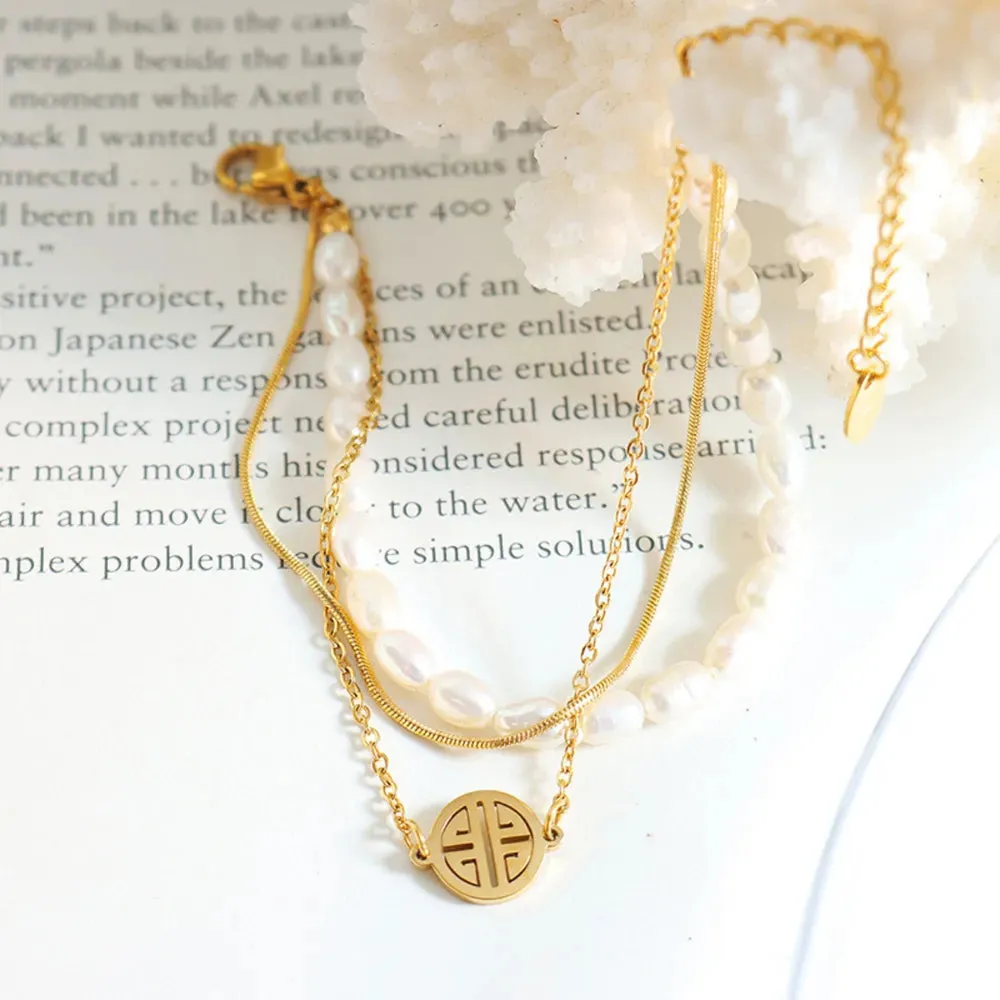 Titanium Steel Three-Layered Pearl Bracelet sold by Gigi Laurent product image thumbnail 3